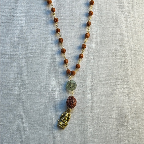 Rudraksha Ganesha Beaded Necklace - Picture 1 of 4